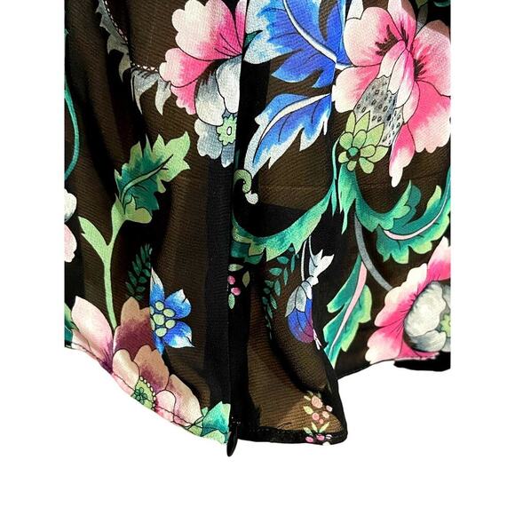 Express Womens Blouse Sheer‎ Floral Print V Neck Short Sleeves Size S Mystigoth - Picture 5 of 9